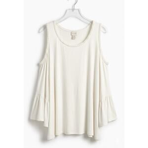UGC Chico's White Cold Shoulder Bell Sleeve Blouse Braided Trim Boho Flowy Top L